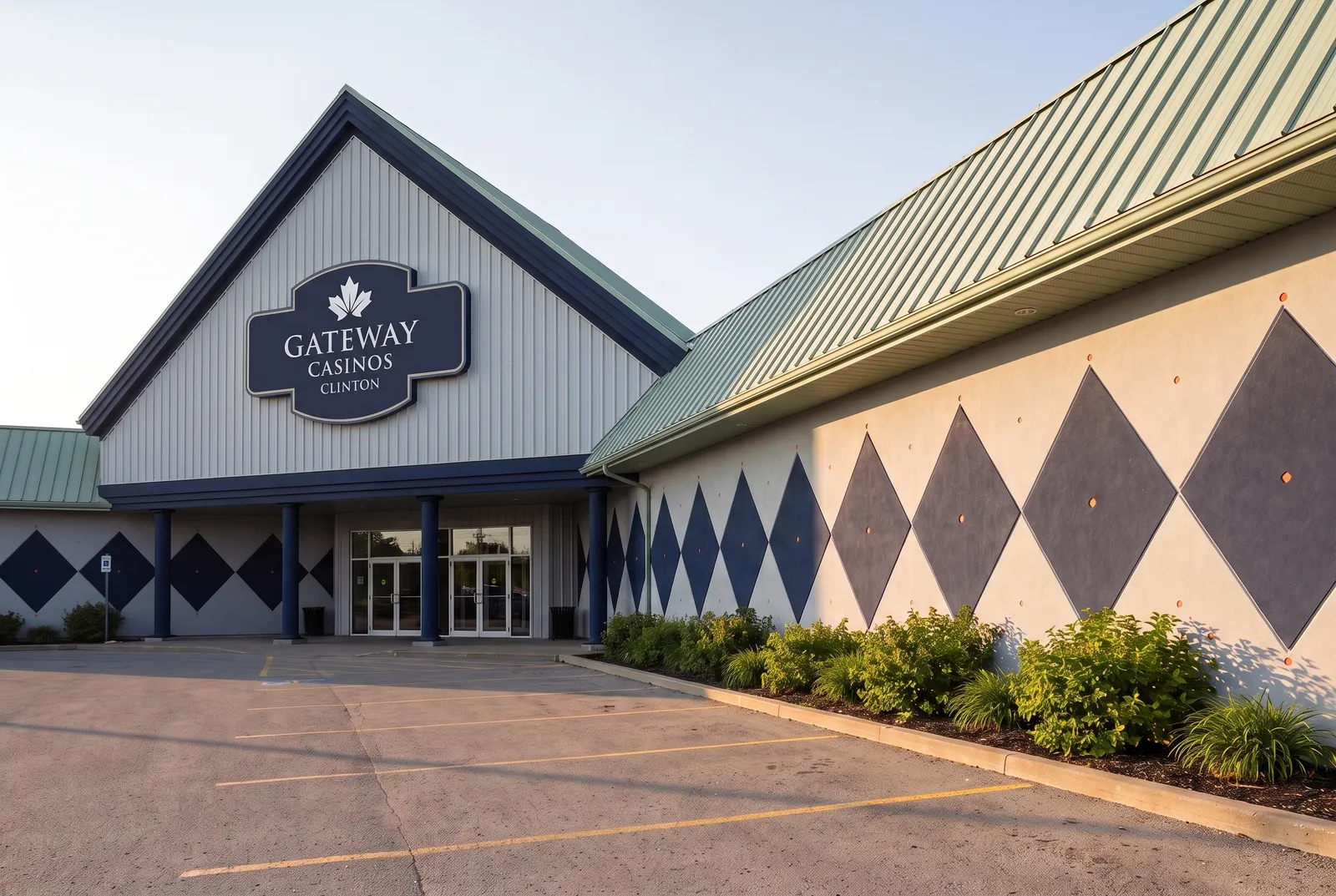 Grey gable over the Gateway Casinos Clinton entrance