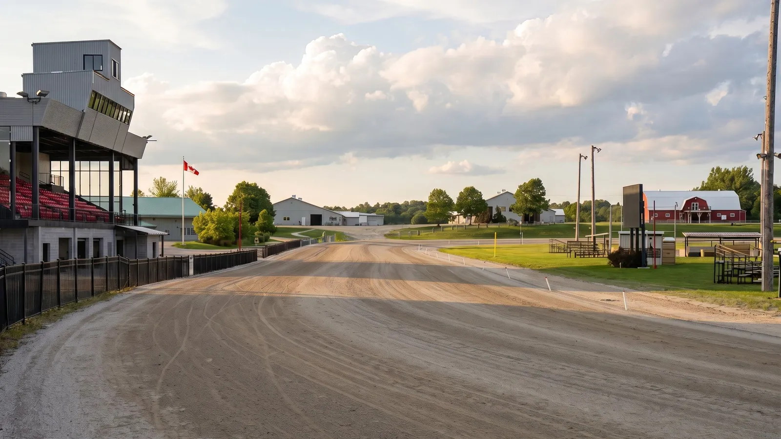 Clinton Raceway track and grandstand in late sun